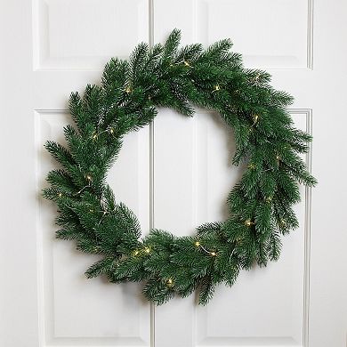 Northlight 24-Inch Pre-Lit Battery Operated Lush Pine Artificial Wreath