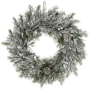 Northlight 20-Inch Unlit Pine Cones & Berries Flocked Rosemary Artificial Wreath
