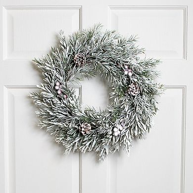 Northlight 20-Inch Unlit Pine Cones & Berries Flocked Rosemary Artificial Wreath