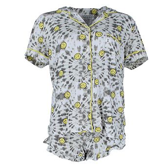 Mentally Exhausted Women's Smile Tie-Dye Notch Collar Short Sleeve and Shorts Set