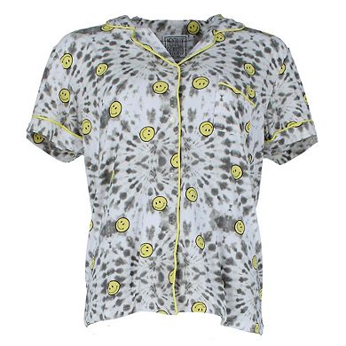 Mentally Exhausted Women's Smile Tie-Dye Notch Collar Short Sleeve and Shorts Set