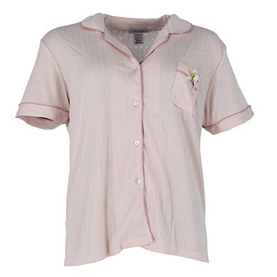 Overslept Women's Pointelle Notch Collar Short Sleeve Pajama Set