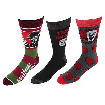 BioWorld Men's Horror Classics 3 Pack Novelty Crew Socks