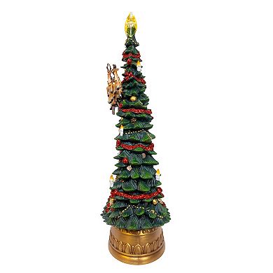 Kurt Adler Battery-Operated USB LED Tree-Shaped Santa Claus & Deer Water Globe Table Decor