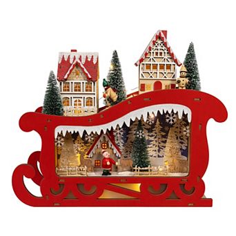 Kurt Adler Battery-Operated LED Sleigh with Village Scene Table Decor