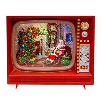 Kurt Adler Battery-Operated USB LED Musical TV with Spinning Glitter Water Table Decor