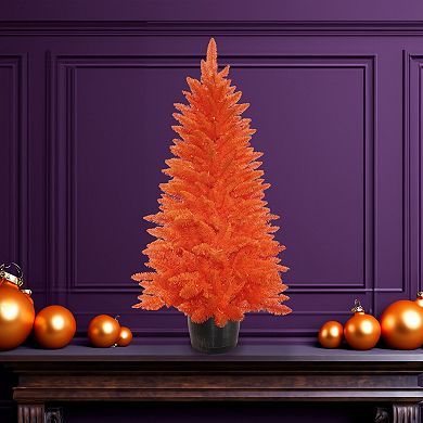 Kurt Adler 4.5-ft. Battery-Operated LED Pre-Lit Orange Artificial Potted Tree