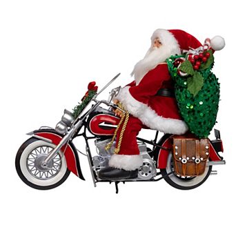 Kurt Adler Motorcycle Santa Claus Figurine Table Decor with Giftbag