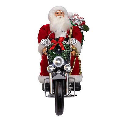 Kurt Adler Motorcycle Santa Claus Figurine Table Decor with Giftbag
