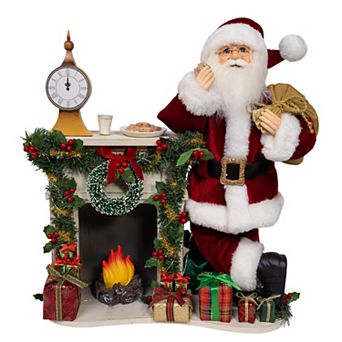 Kurt Adler LED Santa Claus Figurine with Fireplace Mantle Table Decor