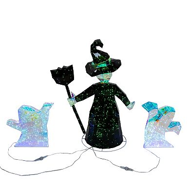 Kurt Adler 3-pc. Pre-lit Holographic Witch & Ghosts Outdoor Decor Set