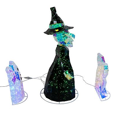 Kurt Adler 3-pc. Pre-lit Holographic Witch & Ghosts Outdoor Decor Set