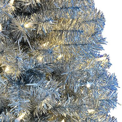 Kurt Adler 7-ft. Pre-Lit LED Silver Tinsel Artificial Slim Winchester Christmas Tree