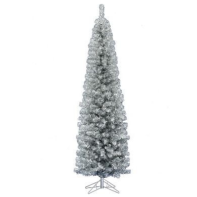 Kurt Adler 7-ft. Pre-Lit LED Silver Tinsel Artificial Slim Winchester Christmas Tree
