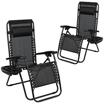 Flash Furniture 2 Pack Adjustable Mesh Zero Gravity Lounge Chair with Cup Holder Tray
