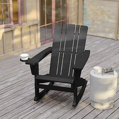 Flash Furniture Commercial All-Weather Rocking Adirondack Chair with Swiveling Cupholder