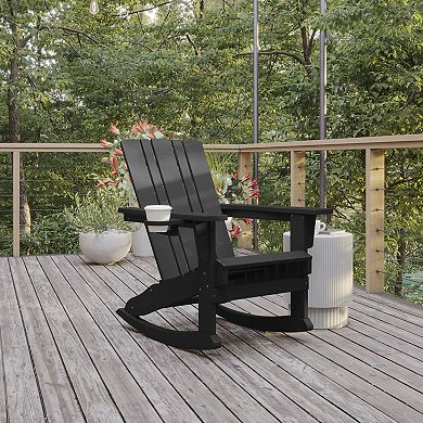 Flash Furniture Commercial All-Weather Rocking Adirondack Chair with Swiveling Cupholder