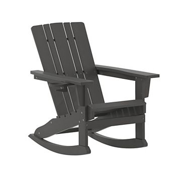Flash Furniture Commercial All-Weather Rocking Adirondack Chair with Swiveling Cupholder