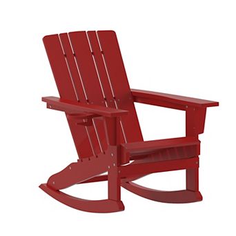 Flash Furniture Commercial All-Weather Rocking Adirondack Chair with Swiveling Cupholder