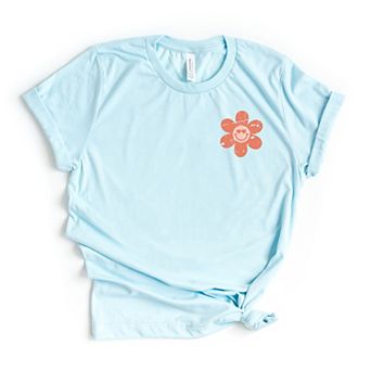 S.W.Smiley Checkered Mama Flowers Front and Back Print - Women's Short Sleeve Graphic T-Shirt