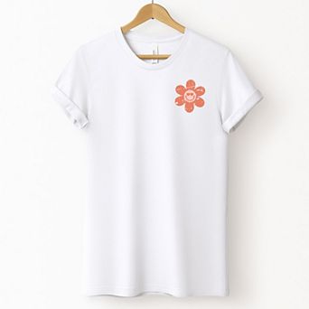 S.W.Smiley Checkered Mama Flowers Front and Back Print - Women's Short Sleeve Graphic T-Shirt