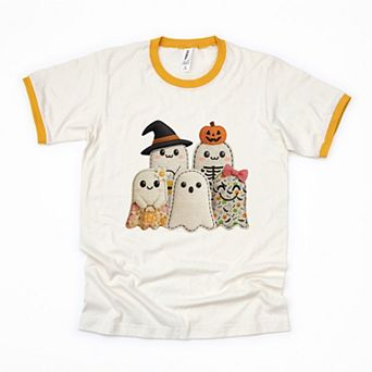 Ghost Family Patchwork Print - Womens Ringer Tee