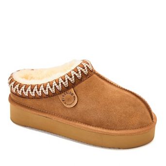 Dearfoams Queenstown Women's Suede Genuine Shearling Slip-On Clogs