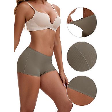 3 Packs Women's High Waist Seamless Boyshorts Elastic Waistband Ice Silk Breathable Comfy Shorts