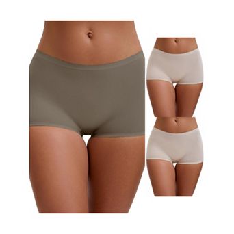 3 Packs Women's High Waist Seamless Boyshorts Elastic Waistband Ice Silk Breathable Comfy Shorts