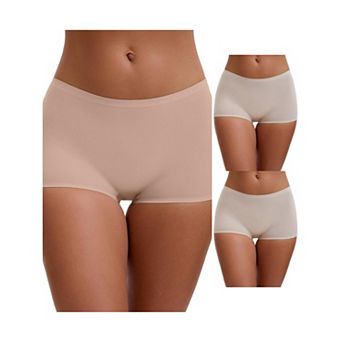 3 Packs Women's High Waist Seamless Boyshorts Elastic Waistband Ice Silk Breathable Comfy Shorts