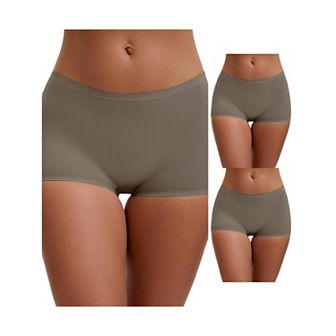 3 Packs Women's High Waist Seamless Boyshorts Elastic Waistband Ice Silk Breathable Comfy Shorts