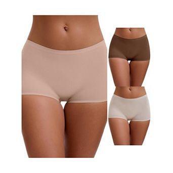 3 Packs Women's High Waist Seamless Boyshorts Elastic Waistband Ice Silk Breathable Comfy Shorts