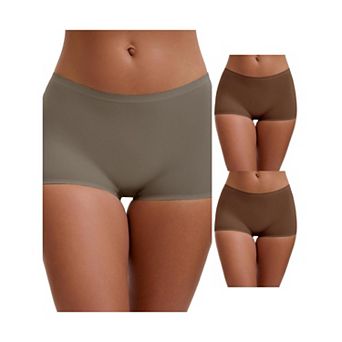 3 Packs Women's High Waist Seamless Boyshorts Elastic Waistband Ice Silk Breathable Comfy Shorts