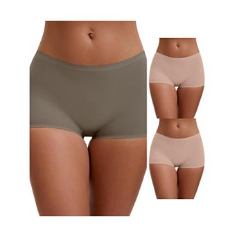 3 Packs Women's High Waist Seamless Boyshorts Elastic Waistband Ice Silk Breathable Comfy Shorts