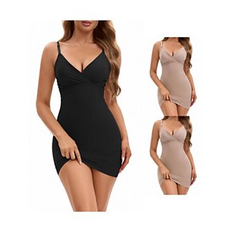 3 Packs Women's Deep V Neck Adjustable Spaghetti Strap Full Slips Tummy Control Under Dress