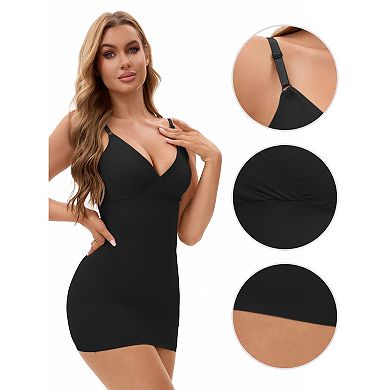 3 Packs Women's Deep V Neck Adjustable Spaghetti Strap Full Slips Tummy Control Under Dress
