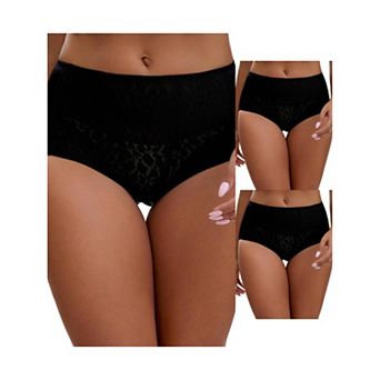 3 Packs Women's Floral Lace Briefs Panties Breathable Comfortable Mid Rise Underwears