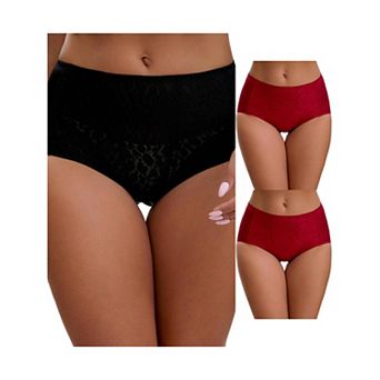 3 Packs Women's Floral Lace Briefs Panties Breathable Comfortable Mid Rise Underwears