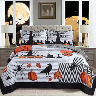 MarCielo 3 pc Halloween Themed Quilt Bedspread Set