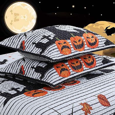 MarCielo 3 Pcs Halloween Themed Quilt Bedspread Set