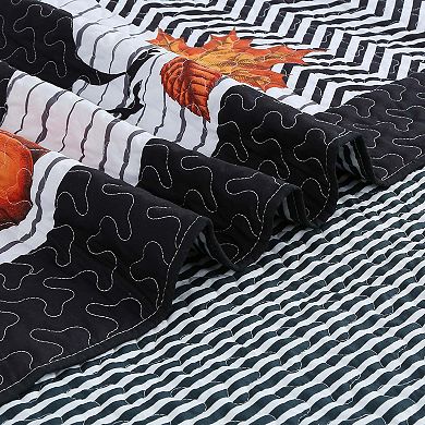 MarCielo 3 Pcs Halloween Themed Quilt Bedspread Set