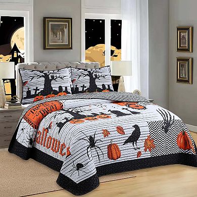 MarCielo 3 Pcs Halloween Themed Quilt Bedspread Set