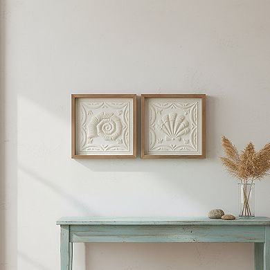 2-pc. Carved "Scallop Shell Tile" Framed Wall Art Set