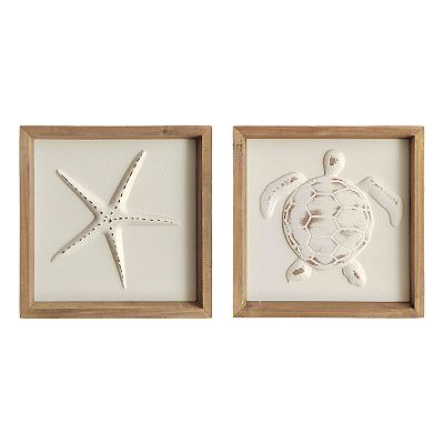 2-pc. Carved "Coastal" Starfish & Turtle Framed Wall Art Set