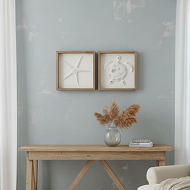 2-pc. Carved "Coastal" Starfish & Turtle Framed Wall Art Set