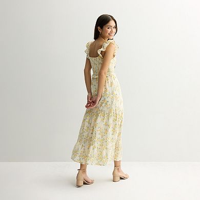 Juniors' Rewind Flutter Strap Tiered Maxi Dress