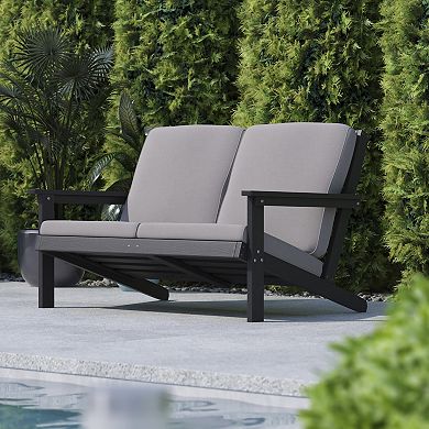 Flash Furniture All-Weather Poly Resin Adirondack Loveseat & Cushions