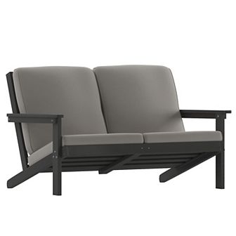 Flash Furniture All-Weather Poly Resin Adirondack Loveseat & Cushions