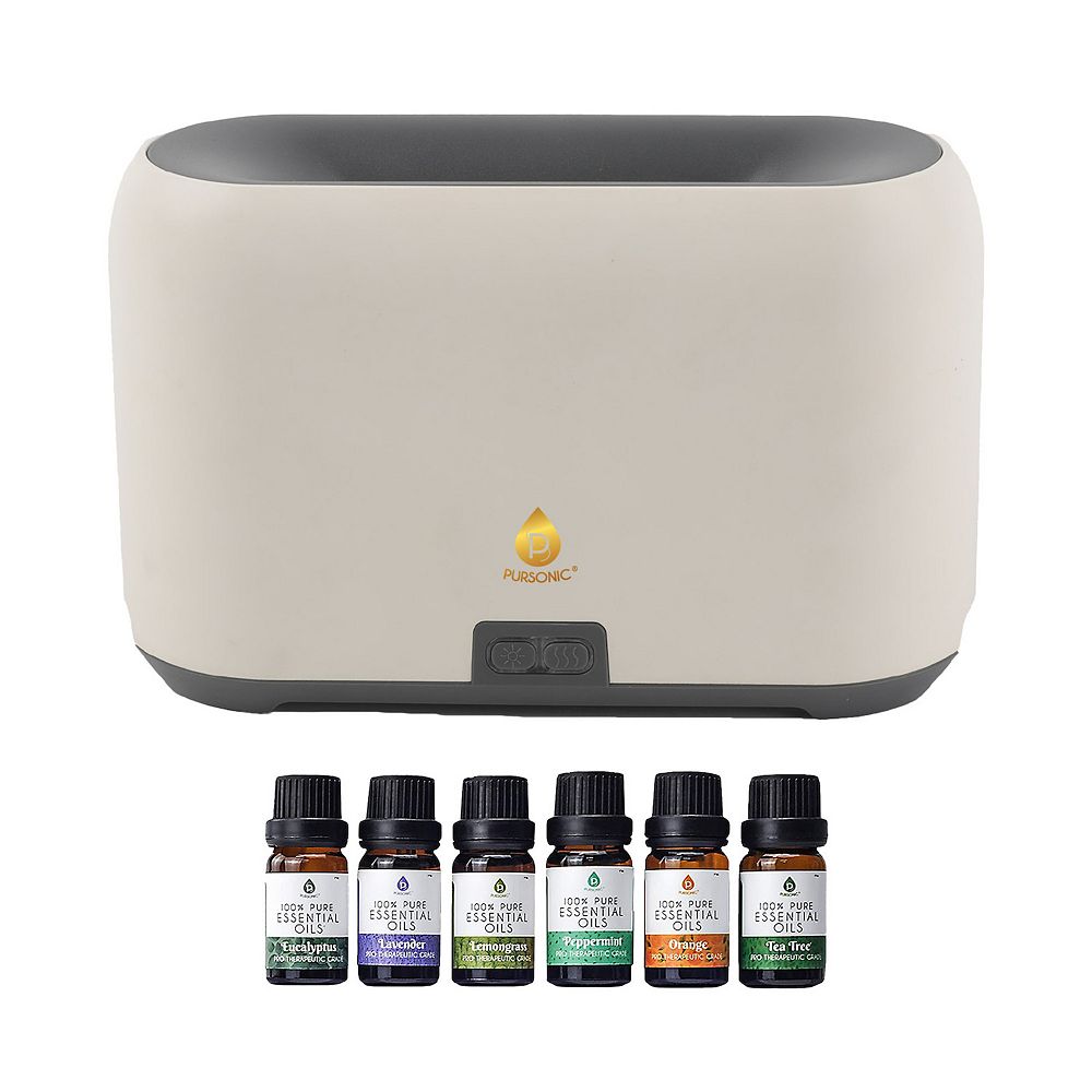 Pursonic FlameGlow Aromatherapy Diffuser & 6-Pack Essential Oils ...