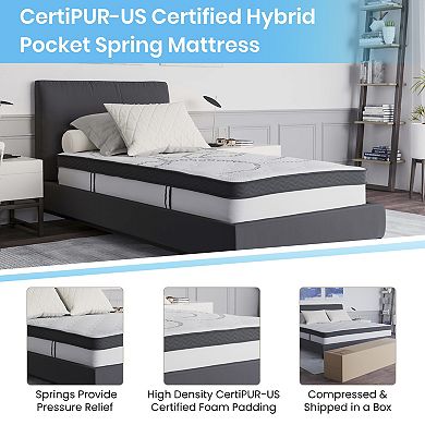 Flash Furniture Platform Bed Frame; Pocket Spring Mattress & Memory Foam Topper